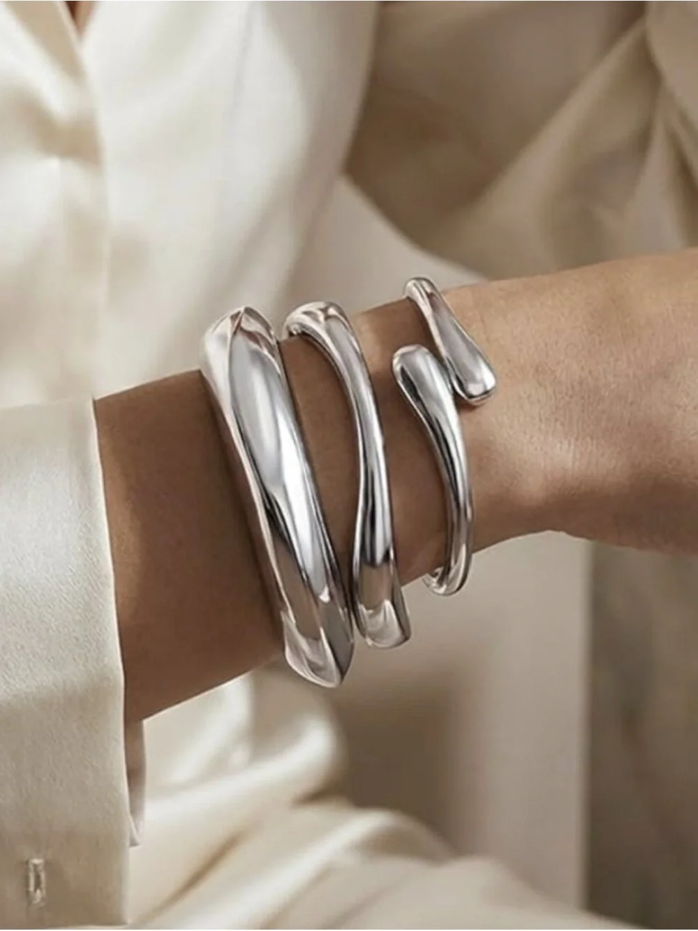 14K Gold Plated Silver Trendy Stackable Cuff Bracelet Set